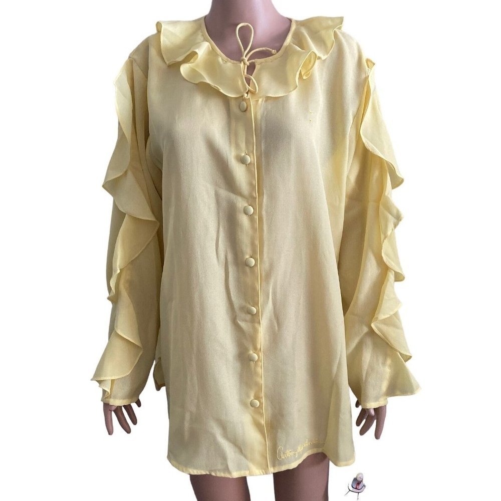 Anthony Mark Hankins Blouse Womens 2X Plus Size Yellow Ruffled Button Front